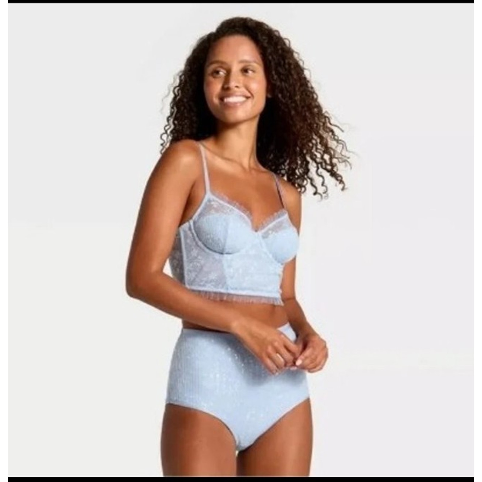 #39 Msrp $42-Nwt Wild Fable Icy Blue Sequin Lace Corset Set Size Xl